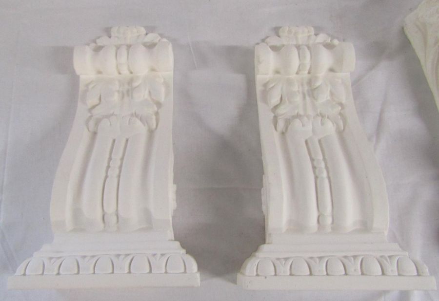 2 pairs of plaster wall brackets / corbels, one pair depicting mermaids (23cm x 16.5cm)