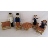 Oriental boy and girl doll, wicker dolls set and HMS Queen Elizabeth and Chusan souvenir dolls