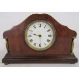 Edwardian wood and brass clock with inlay detail - approx. 24cm x 15cm