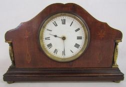 Edwardian wood and brass clock with inlay detail - approx. 24cm x 15cm