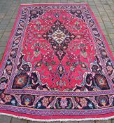 Hand woven multi ground full pile Persian Heriz carpet 252cm by 155cm