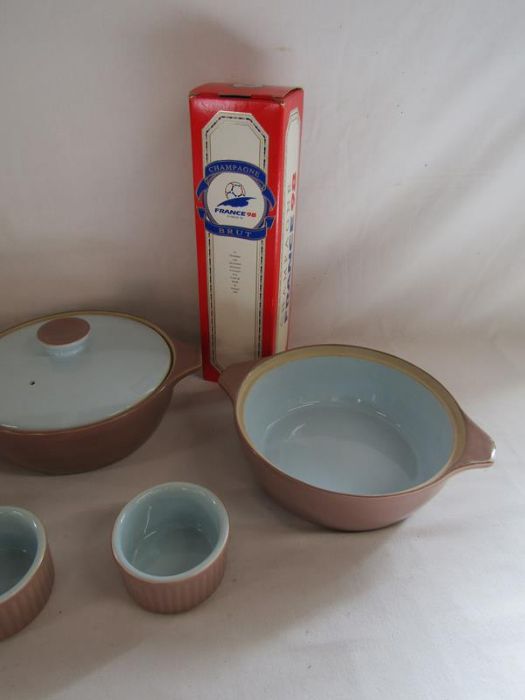 Various vintage Denby Langley Lucerne cookware and France 98 Brut champagne - Image 3 of 4