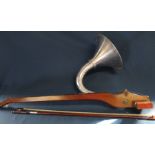 Phonofiddle with aluminium horn and bone peg / inlay, made by A W Howson London with bow