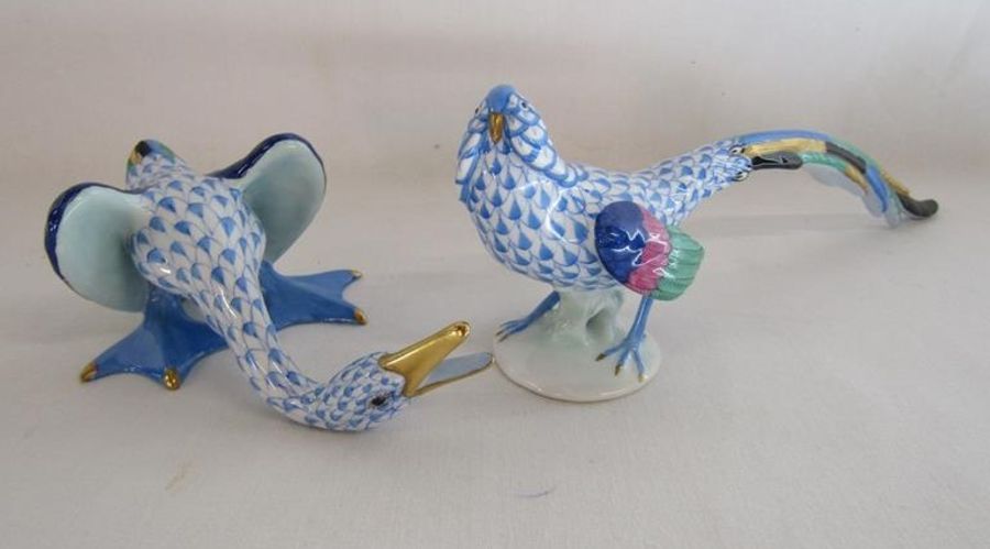 Herend Hungary porcelain goose and fishnet pheasant