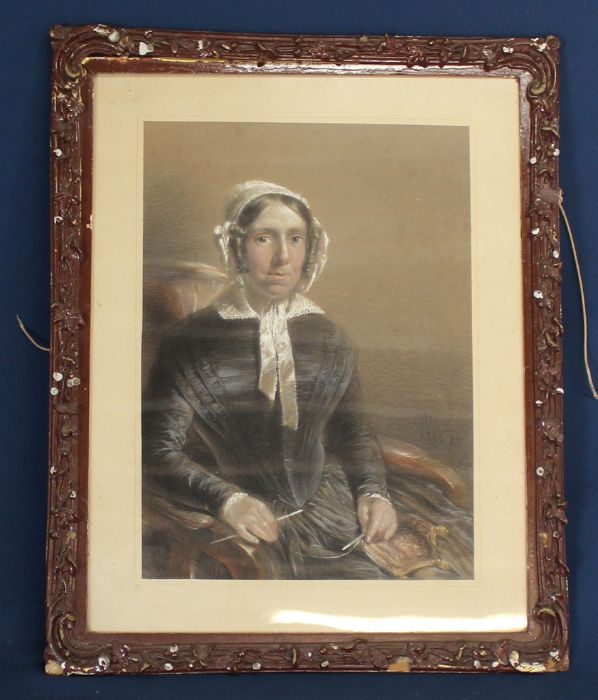 19th century framed pastel portrait of a seated lady with indistinct monogram 49cm x 60cm - Image 6 of 7