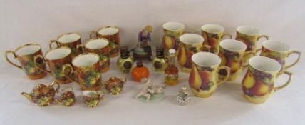 Baroness Gold Fruit mugs and  miniature tea set, Imperial Staffordshire fruit mugs (showing signs of
