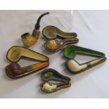 Collection of silver collared pipes includes Henry Tongue Chester 1907, Peterson's, etc