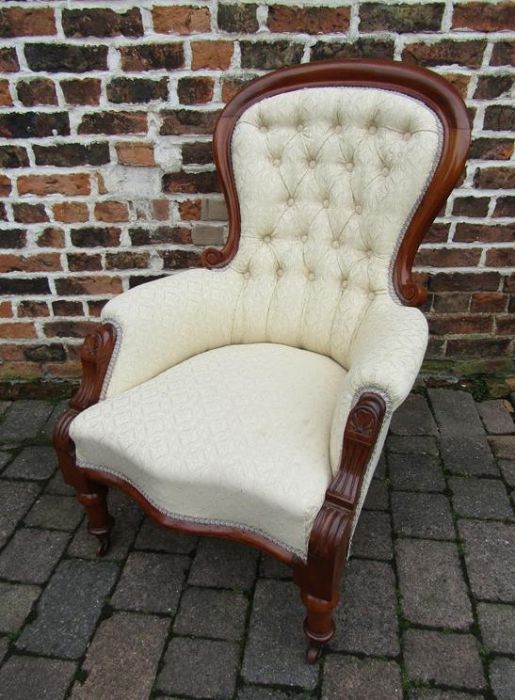 Victorian mahogany framed armchair on castors - Image 2 of 4