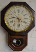 Waterbury Clock Co. American 8 day drop dial calendar wall clock with striking spring driven