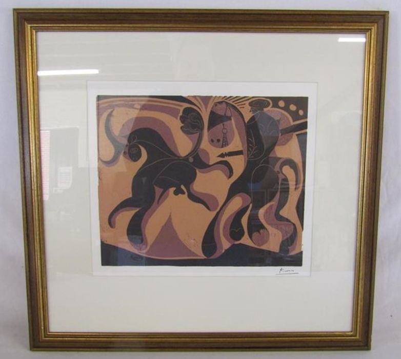 Pablo Picasso offset lithograph of the linocut print entitled 'Picador & Fleeing Bull' approx. 54. - Image 2 of 4