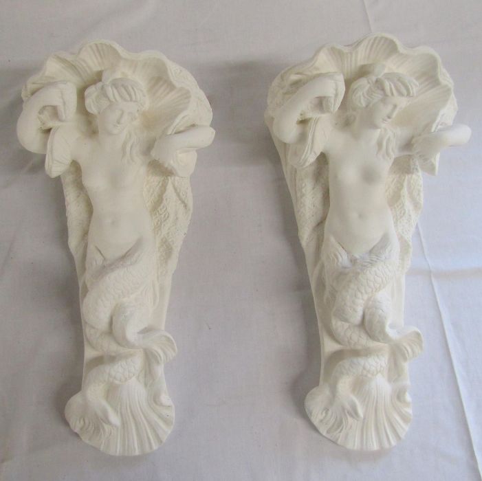 2 pairs of plaster wall brackets / corbels, one pair depicting mermaids (23cm x 16.5cm) - Image 2 of 3