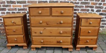 Pine chest of drawers & 2 bedside sets of drawers