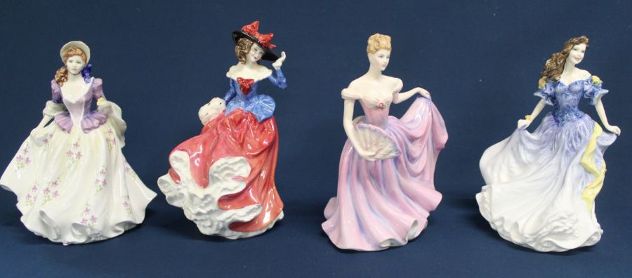 4 Royal Doulton figurines: Sweet Lilac HN3972 & Janet HN4042 (Collectors Club Figures) and Rebecca