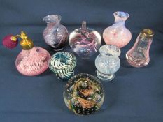 Collection of Caithness crystal paper weights including 'Goldrush' and miniature vases