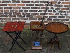 Umbrella stand with walking stick, reproduction wine table & a small folding table