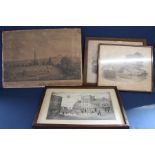 "North West View of the Town of Louth" engraving after B Howlett, two lithographic prints "N E