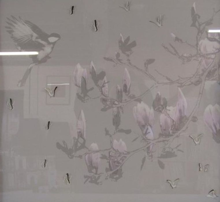 'Butterflies, Bird and Magnolia' artwork signed Claire Cutts limited edition 25/150 - bird in flight