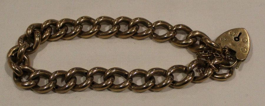 9ct gold curb link bracelet with padlock clasp 17.48g