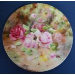 Royal Worcester charger decorated with hand painted roses. Dia 30.5cm