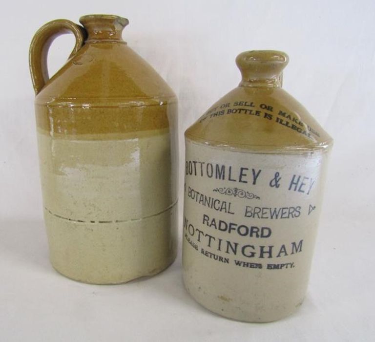Bottomley and Hey 'Botanical Brewers' Radford Nottingham stoneware flagon and a larger George Skey