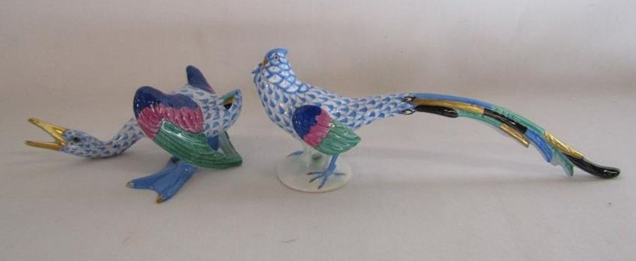 Herend Hungary porcelain goose and fishnet pheasant - Image 2 of 6