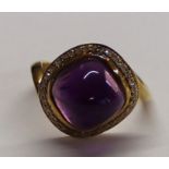 Links of London 18ct yellow gold Infinite Love ring with central sugar loaf amethyst surrounded by