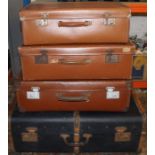 Vintage trunk & 3 leather effect suitcases