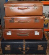 Vintage trunk & 3 leather effect suitcases