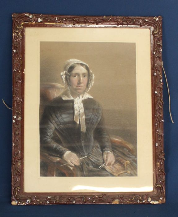 19th century framed pastel portrait of a seated lady with indistinct monogram 49cm x 60cm - Image 7 of 7