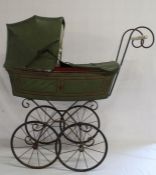Vintage doll's pram & composition doll with additional cothing