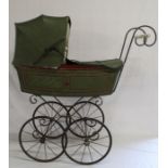 Vintage doll's pram & composition doll with additional cothing