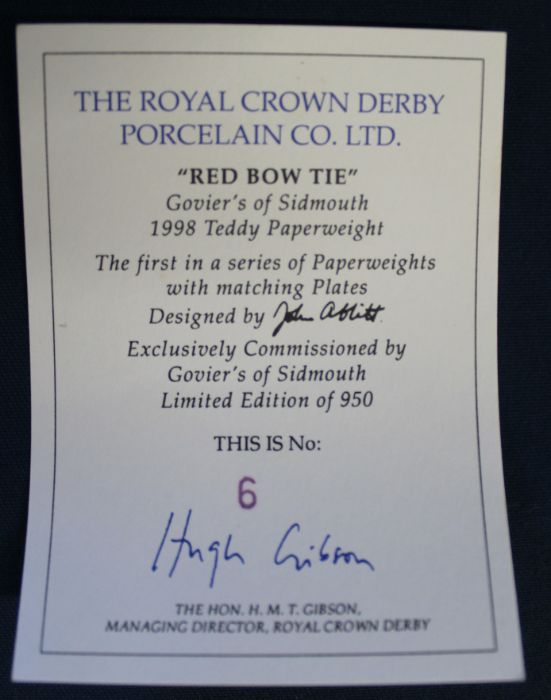 Royal Crown Derby limited edition paperweight "Red Bow Tie" 6/950 with box & certificate - Image 2 of 2