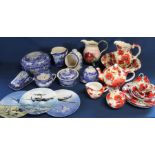 Collection of Somerton-Green blue and white porcelain, Crown Burslem poppy pattern jug, bowl & tea