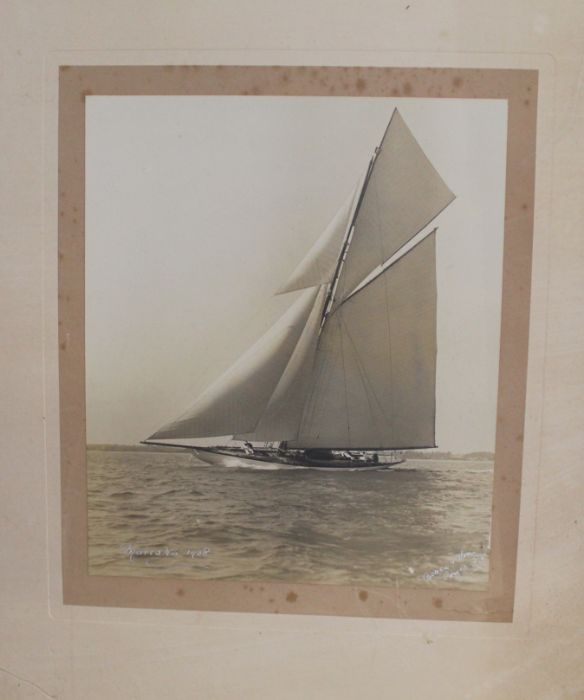 Beken & Son black & white framed photograph of a yacht "Mariska" at Cowes 1908 50.5cm x 62cm (