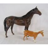 Large Beswick horse (damaged ear) approx. 30.5cm tall and a smaller palomino Beswick horse