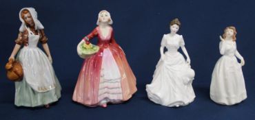 4 Royal Doulton figurines: Janet HN1537 Harmony HN4096 (both with boxes) The Milkmaid HN2057 & Joy