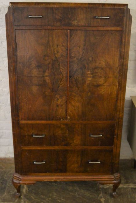 1930s Art Deco cabinet on cabriole legs (cabinet locked) Ht 140cm W 74cm