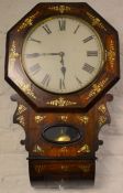 19th century American drop dial clock inlaid with mother of pearl Ht 70cm W 44cm