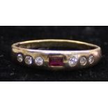 18ct gold, ruby & diamond chip ring marked 750, 2.01g, size N