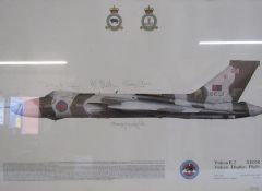 Vulcan B.2  XH558 print with pencil signatures with presentation plaque to Frank all the best from