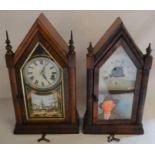 2 mid 19th century miniature American 30 hour steeple clocks: Jerome & Seth Thomas. Hts approx.
