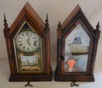 2 mid 19th century miniature American 30 hour steeple clocks: Jerome & Seth Thomas. Hts approx.