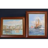 Framed oil on canvas depicting Brixham fishing trawlers, signed Gordon Allen (b. 1945) 42cm x 53cm &