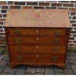 Georgian oak bureau with inner inlaid door L 94cm Ht 100cm D 49cm