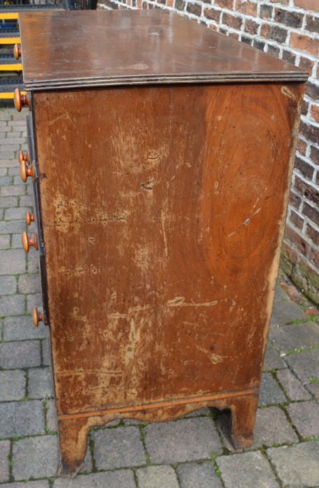 Early 19th century mahogany veneered chest of drawers on splayed bracket feet (one knob requires - Image 2 of 4