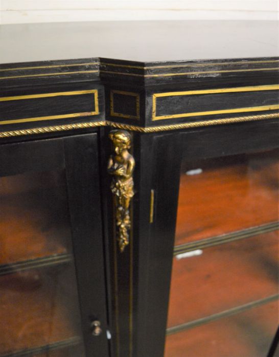 19th century break front ebonized credenza with ormolu mounts L 183cm Ht 114cm D 36cm - Image 2 of 2