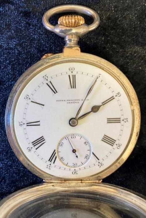 Patek Philippe pocket watch in a Swiss case (stamped 900) inner silver case engraved with retailer - Image 2 of 7