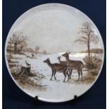 Porcelain charger hand-painted with deer 31cm diameter