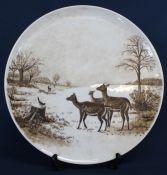 Porcelain charger hand-painted with deer 31cm diameter