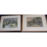 Two framed watercolours depicting St Vedast Church Tathwell 1956 & Watery Lane Cawthorpe 1968 by H W